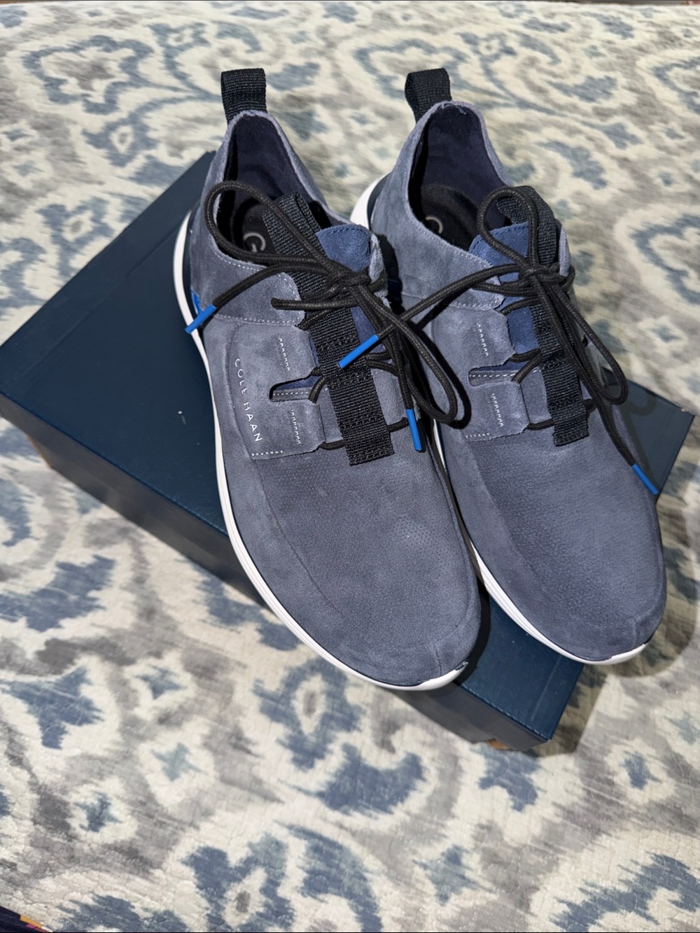 Cole Haan Grand Sport Men's Suede Sneakers in Ombre Blue -Black & Blue Accents
